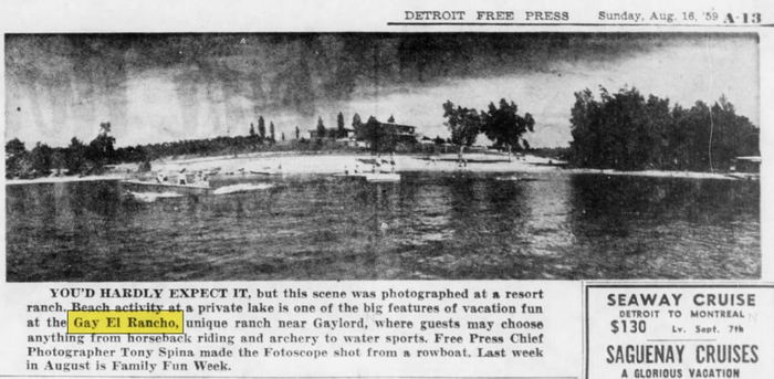 Sojourn Lakeside Resort (Gay El Rancho Ranch, El Rancho Stevens Ranch) - Aug 1959 Article (newer photo)